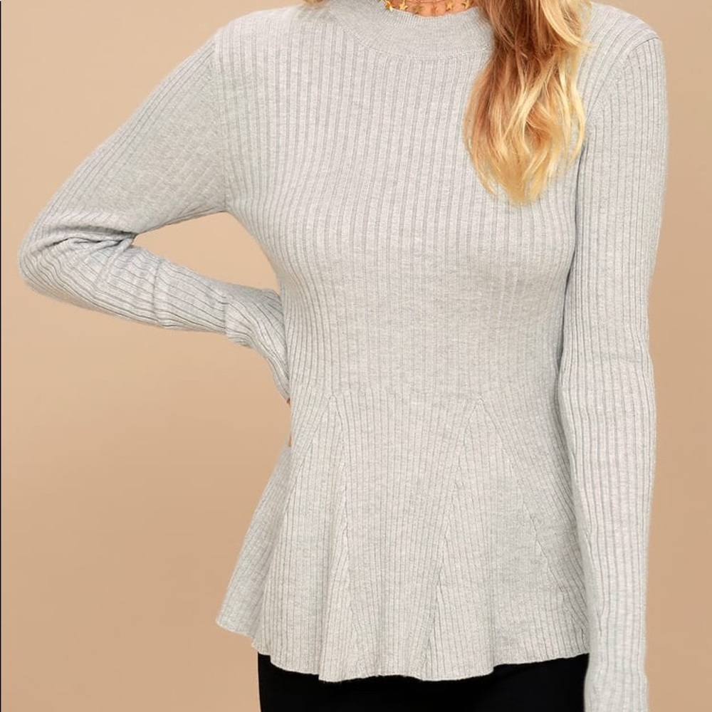 “Autobiography Heather Grey Peplum Sweater Top”